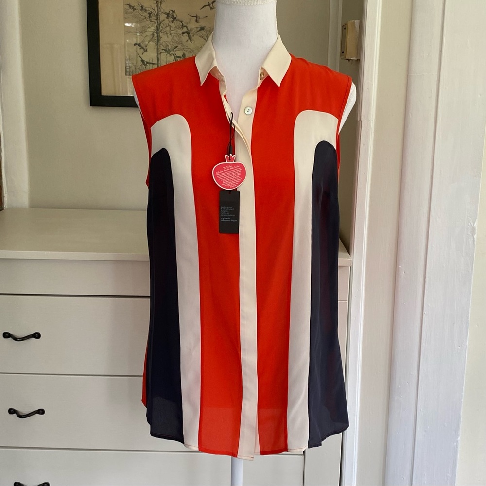 Network Womens Blouse Red White Blue Patriotic Retro Vintage 70s USA
